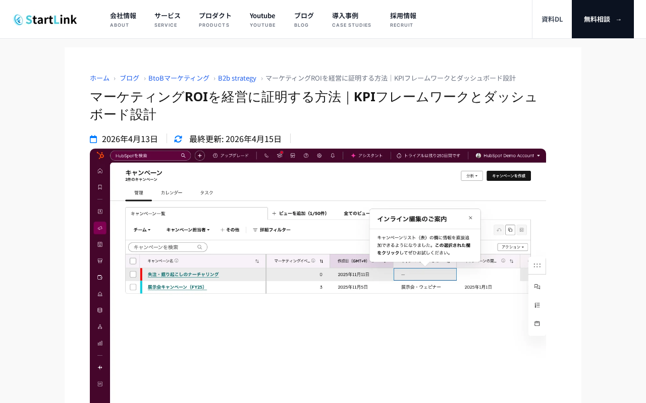 Start-Link HubSpot支援のトップページ